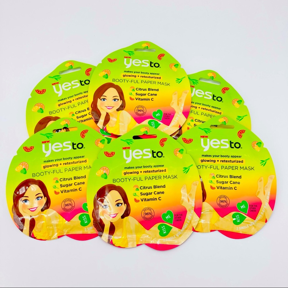Lot of 6 Yes to Glowing Retexturized Booty-Ful Butt Paper Mask Citrus Vitamin C